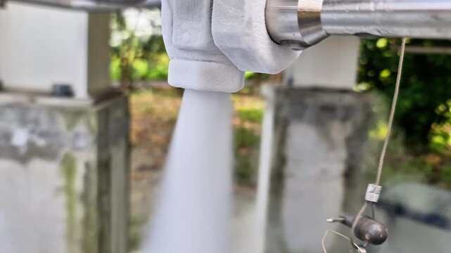 Dangerous Gas Leak with Thick White Vapor and Heavy Frost on Industrial Pipe Fitting