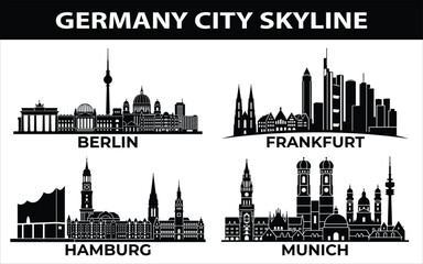 Obraz premium Germany city skyline vector illustrations of Berlin, Frankfurt, Hamburg, and Munich
