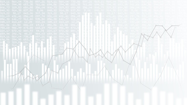 Financial chart with uptrend line graph and candlestick on black and white color background tone