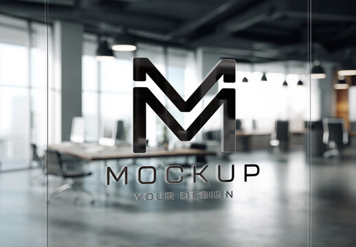 Logo Close-up on a Company Glass Door Mockup