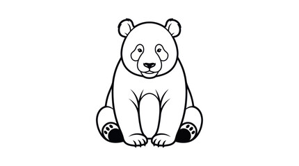 Cute Panda Illustration - Black and White Drawing, Simple Line Art © Varel