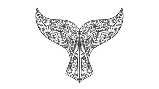 Whale Tail Silhouette with Intricate Zentangle Patterns, Tribal Design