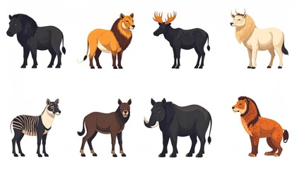 Fototapeta premium Colorful Cartoon Animal Collection Arranged on White Background