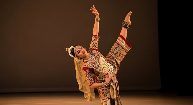 Classical Indian Odissi dancer performing graceful pose on stage