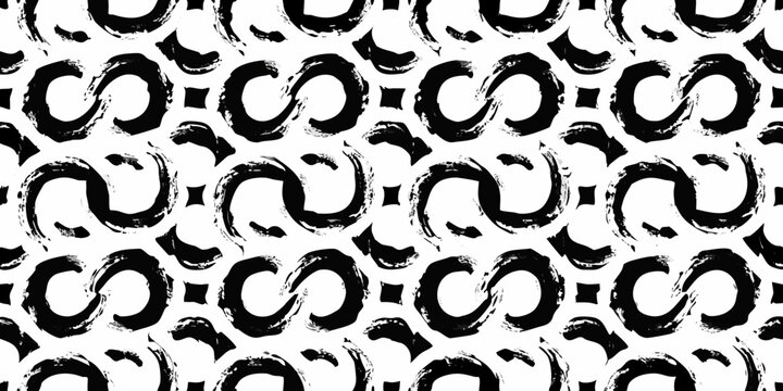 Black and white abstract pattern of continuous curved shapes seamless repeat