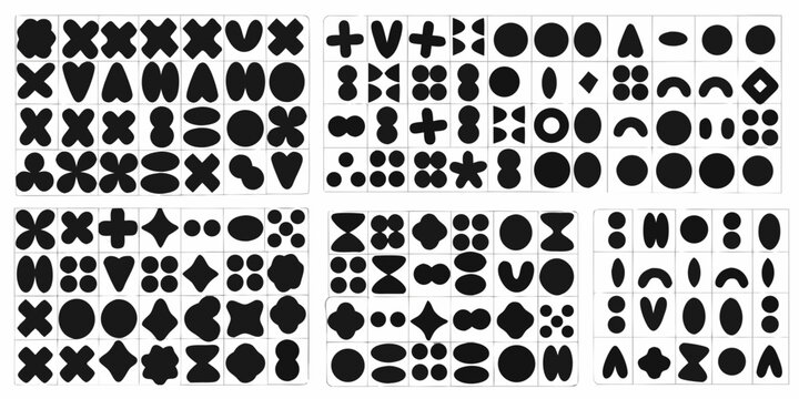 Grid Of Abstract Hand drawn Doodle Shapes Black And White Vector Illustration
