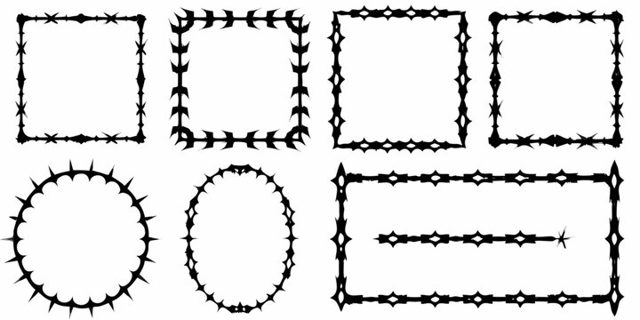 Set Of Nine Black Gothic Frames With Spiked Edges On White Background