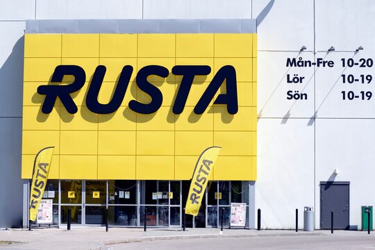 Stockholm, Sweden - May 31: Rusta shop entrance. Rusta is a Swedish retail company, offering home and leisure products