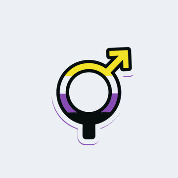 Non-binary gender symbol featuring the non-binary pride flag colors.