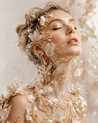Fototapeta premium Pure beauty adorned: The young woman's body delicately decorated with gentle floral patterns.