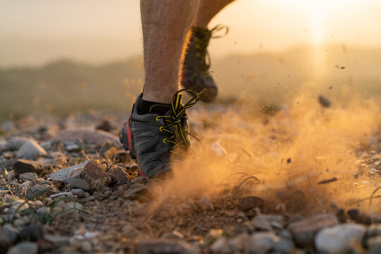 Close-up of feet of a trail runner
