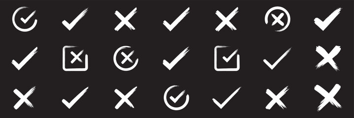 Grunge vector checkmark and cross. Grunge green check mark and red cross mark icon set. brush correct or incorrect sign with check mark eps 10 © Hike Studio 6