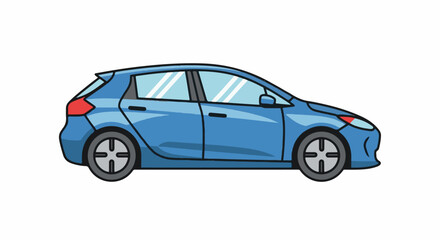 Obraz premium A blue hatchback car is illustrated from its side with black outline and light blue windows