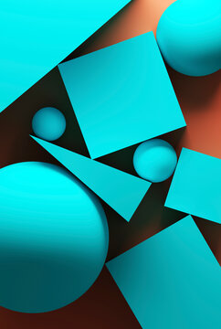 Orange background with turquoise geometric shapes