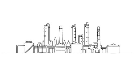 Obraz premium Minimalist Line Drawing of an Industrial Factory Dominated by Tall Chimneys
