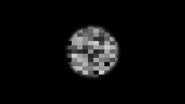 Grayscale Pixelated Censor Bar Animation for Privacy and Content Masking, Circular Pixelated Censored Blur Shape on Chroma Key, redacted content, andTransparent black Screen background. 4k video