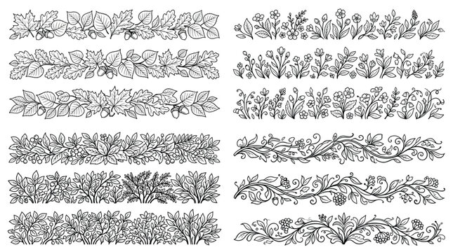 Collection of various floral borders and leafy garlands