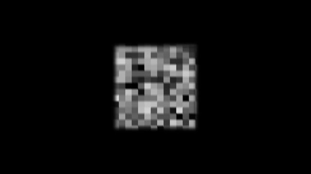 Grayscale Pixelated Censor Bar Animation for Privacy and Content Masking, distorted mosaic noise video overlay effect, Square mosaic blur censored animation on Transparent black Screen background. 4k