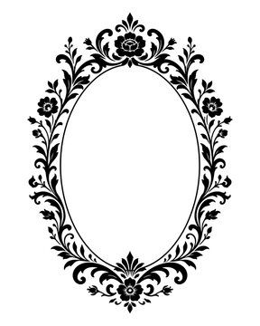 Oval frame adorned with intricate floral patterns and ornate filigree offers a sophisticated aesthetic for portraits or formal announcements.