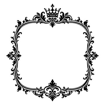 Crown frame displays an ornate royal border with intricate filigree patterns and a central emblem designed for formal certificates or sophisticated event invitations.