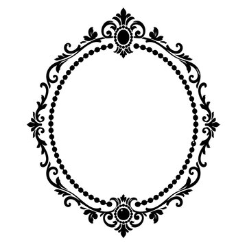 Frame features an ornate oval shape with intricate black filigree details on a clean white background.