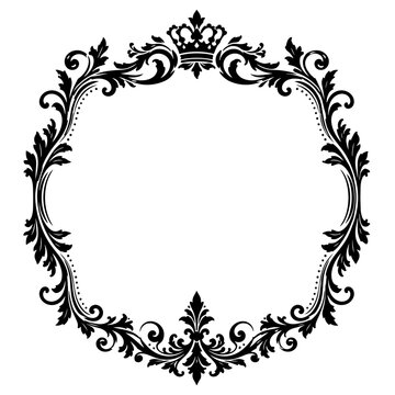 Crown crest surmounts this ornate circular frame decorated with elaborate filigree patterns that evoke a sense of historical nobility and regal refinement.