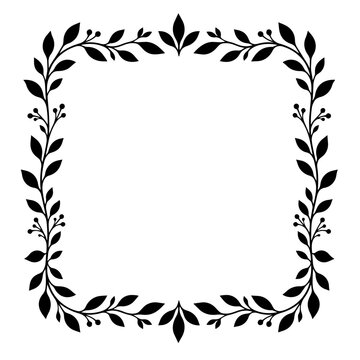 Leaf frame encircles a central area with delicate botanical patterns ideal for elegant wedding stationery and naturalistic design projects.