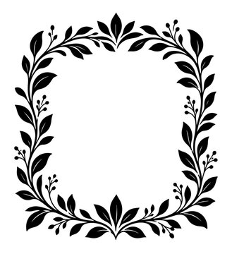 Border featuring leafy vines and small berries creates a natural, symmetrical frame for artistic projects and printed materials.