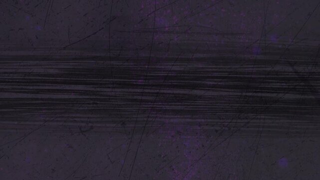 Animated dark grunge background with hand-drawn pencil lines, old film effect, scratches and purple noise. Vintage texture with horizontal lines and scuffs, loop animation for design and backgrounds.