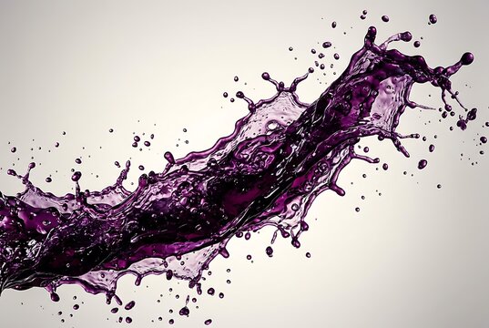 Dynamic Splash of Purple Grape Juice or Wine Liquid on White Background