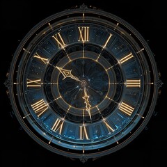 Naklejka premium Close-up Antique Clock Face with Roman Numerals in Dark Vintage Style