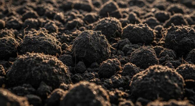 Dark Rich Soil Forming Clods Close Up