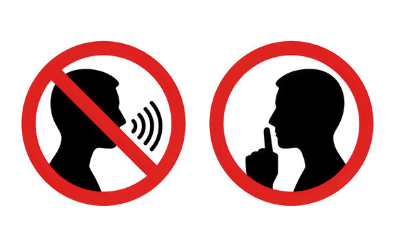 Prohibited Speaking and Quiet Zone Shh Gesture Symbols Isolated