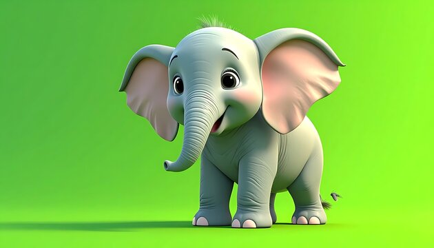 Cute cartoon elephant on green background.