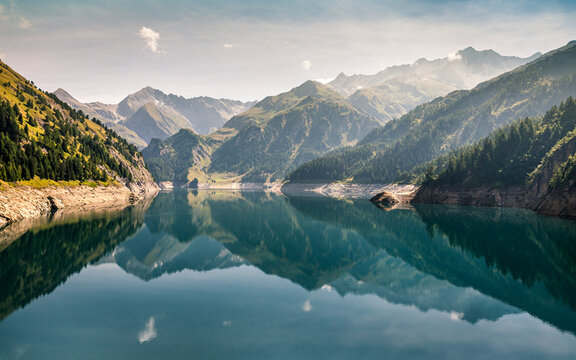 Awe view of Luzzone lake with Adula Alps in background at Ticino, Switzerland