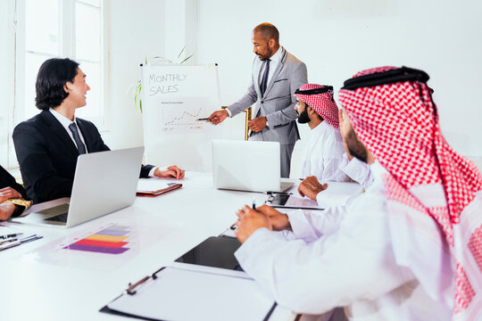 International corporate team during a business presentation in Riyadh