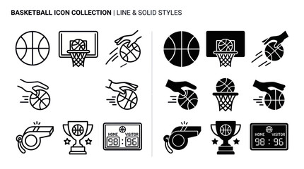 Basketball Icon Collection: Line and Solid Styles for Sports Design © wowo