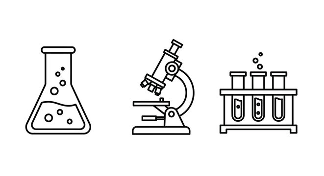 Laboratory Equipment Line Icons On White Background