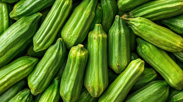 Fresh Okra Pods Abundance, Showcasing Green Texture and Nutritional Value for Healthy Meals