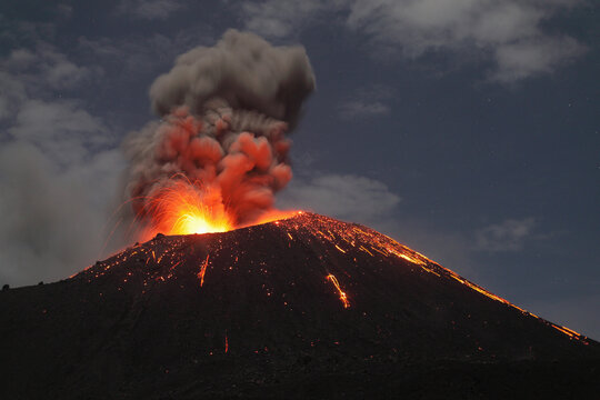 Indonesia, Sumatra, Krakatoa volcano erupting