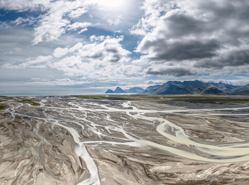 Aerial view of J�kuls� � L�ni glacial river in Iceland