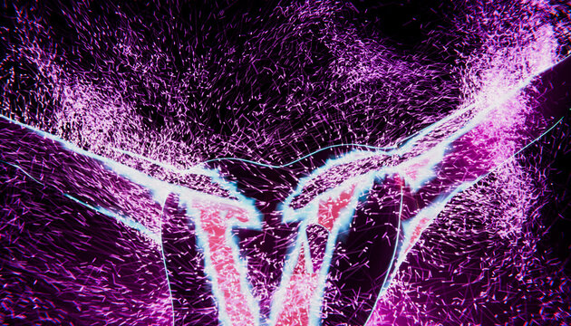 Abstract purple glowing figure with dynamic particle burst