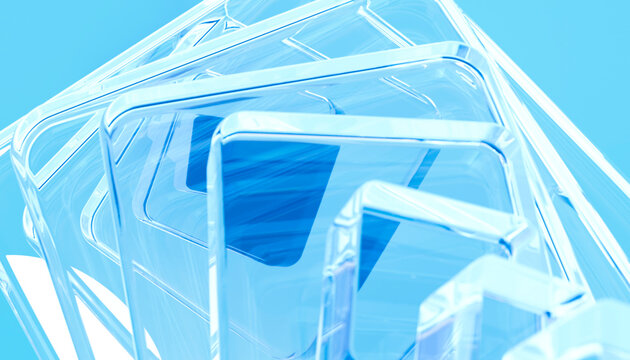 Abstract transparent angular crystal structure on blue background