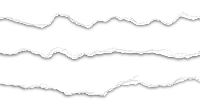 Set of torn paper edges with shadow isolated on transparent background