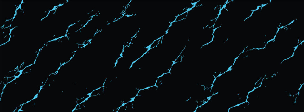 Abstract seamless pattern with blue lightning or marble veins on black background