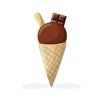 Isolated chocolate ice cream cone with a single scoop