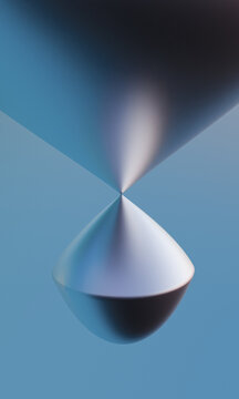 Abstract 3d render of a silver hourglass shape on a blue background