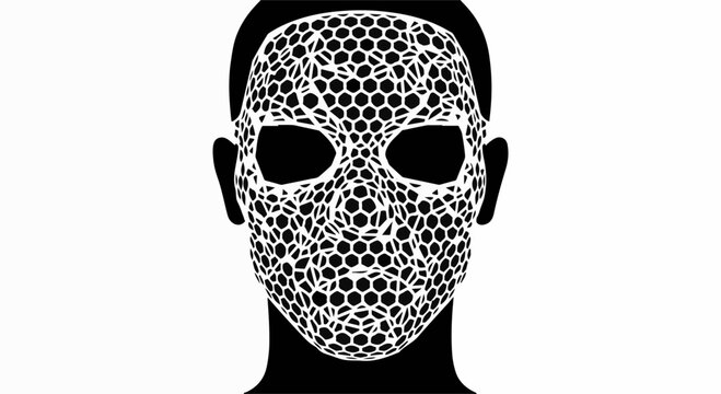Abstract geometric pattern overlays a human face, symbolizing digital identity and technology.