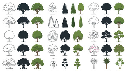Fototapeta premium Collection of various tree silhouettes and illustrations