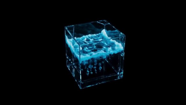 3D Looping Neon Blue Ocean Glass Cube Live Wallpaper for AMOLED Screen